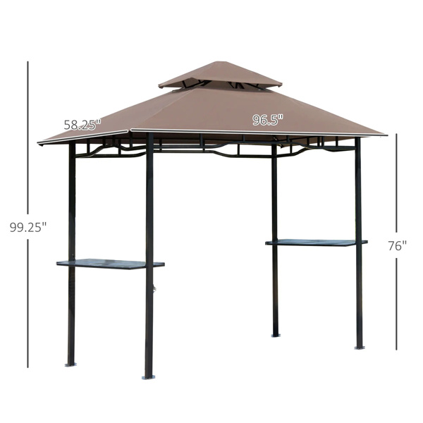 Outdoor BBQ Canopy Gazebo with 2 Side Shelves,8' x 5' Coffee Color