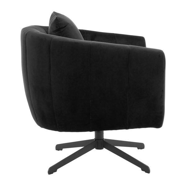 360° Swivel Accent Chair, Modern Velvet Fabric Living Room Armchair, Comfy Wide Upholstered with Fluffy Cushion and Metal Legs, Barrel Chairs for Living Room, Lounge, Office Black