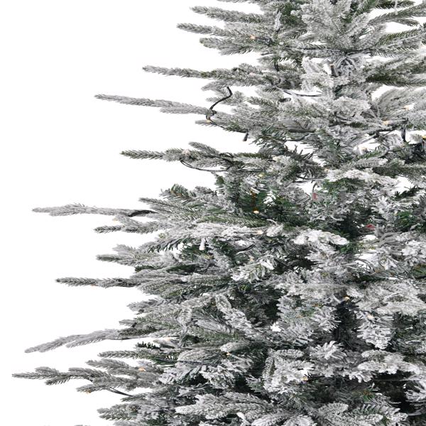 6 FT Snow Flocked Pre-lit Artificial Christmas Tree with Metal Pot Stand, Hinged Xmas Fir Tree with 250 Lights, 709 Branch Tips and Remote Control for Holiday Party Office Home, Snowy Green