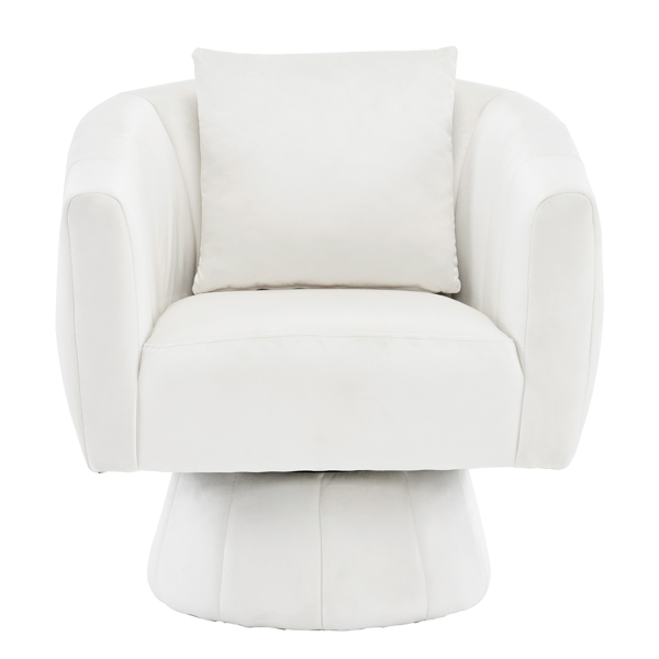 360° Swivel Accent Chair, Modern Velvet Fabric Living Room Armchair with Fluffy Cushions, Comfy Wide Upholstered, Barrel Accent Chairs for Living Room, Bedroom, Lounge, Office Off-White