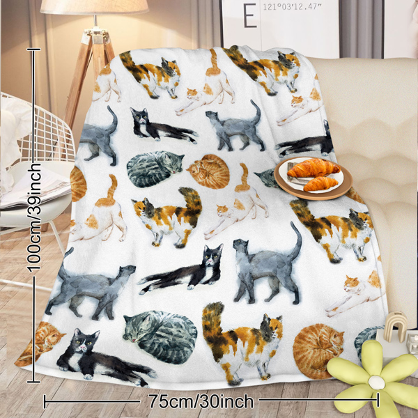 Hipster Cats Pattern Flannel Fleece Blanket Plush Lightweight Blanket Vintage Animal Flannel Blanket All-Season for Couch Sofa Bed 130*150cm