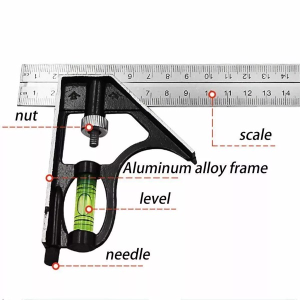 300mm (12") Adjustable Engineers Combination Try Square Set Right Angle Ruler UK