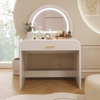 39\\" Makeup Vanity Table with Mirror Touch Screen Lighted Mirror, Dressing Table with Drawer for Bedroom, White