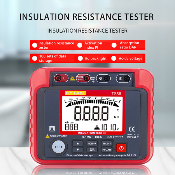 The megohmmeter comes standard with a high-precision insulation resistance tester