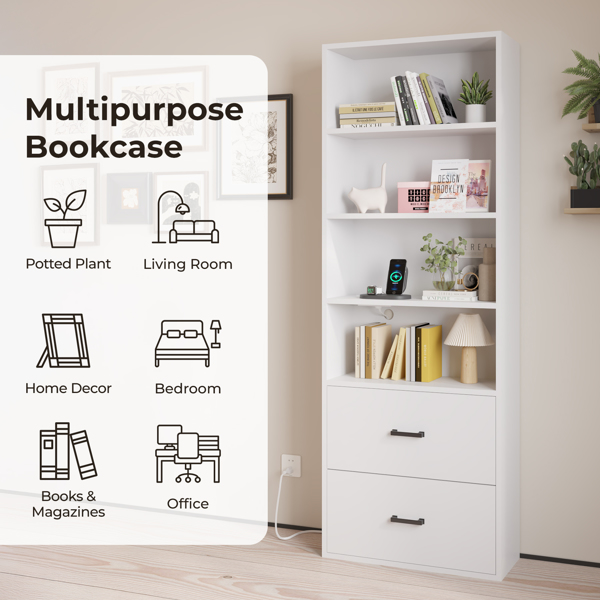 FCH 4 layers with 2 USB 2 plugs and sockets 2 drawers Triamine board 60*23.5*180cm display cabinet white