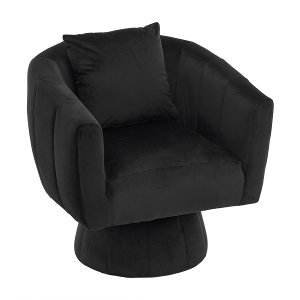 360° Swivel Accent Chair, Modern Velvet Fabric Living Room Armchair with Fluffy Cushions, Comfy Wide Upholstered, Barrel Accent Chairs for Living Room, Bedroom, Lounge, Office Black