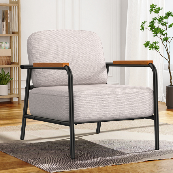 Mid-Century Accent Chair for Living Room - Back Lumbar Support, Upholstered Fabric Armchair with Black Metal Legs, Easy Assembly Side Chair for Bedroom, Office, Reception Room, Corner, Reading,white