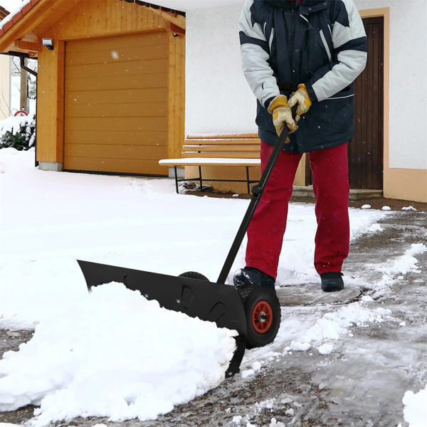 Snow Shovel Rolling Pusher 31.75" x 29.25" x 42.25" Black  