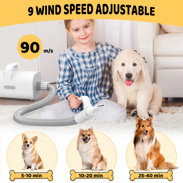 Pet Dog Dryer, 4-in-1 Dog Hair Dryer with Smart Heat-insulated Handle, 90m/s High-Velocity Dog Hair Dryer,Adjustable Airflow Speed,Temperature control