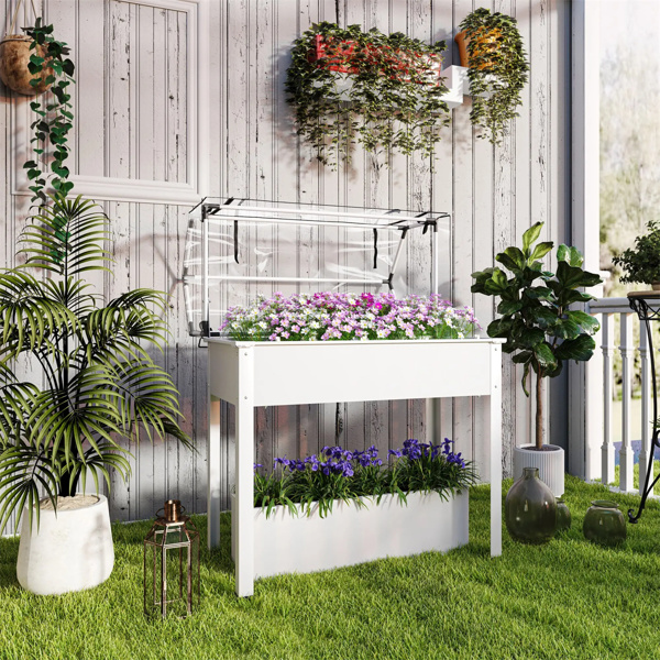  White mini greenhouse with raised garden bed