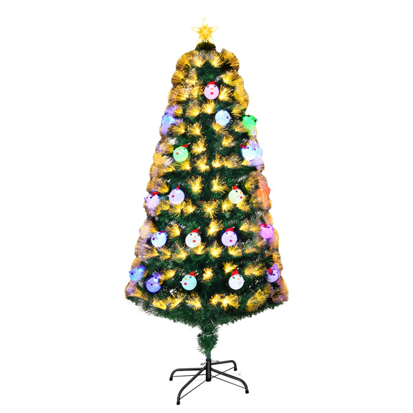 4 FT Pre-lit Fiber Optic Christmas Tree, Artificial Xmas Tree with Lighted Top Star and Snowflakes, Multicolor LEDs, Holiday Xmas Decoration Tree for Home Office Store Party, Green