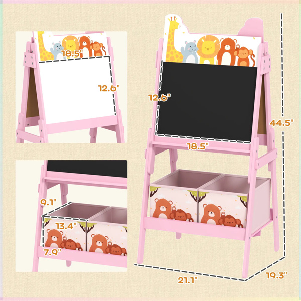 Doubel-Sided Easel  w/ Whiteboard, Chalkboard, Storage Boxes Pink