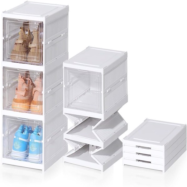 6 Tier Plastic Shoe Storage Box Stackable Foldable Boxes Trainers Organiser