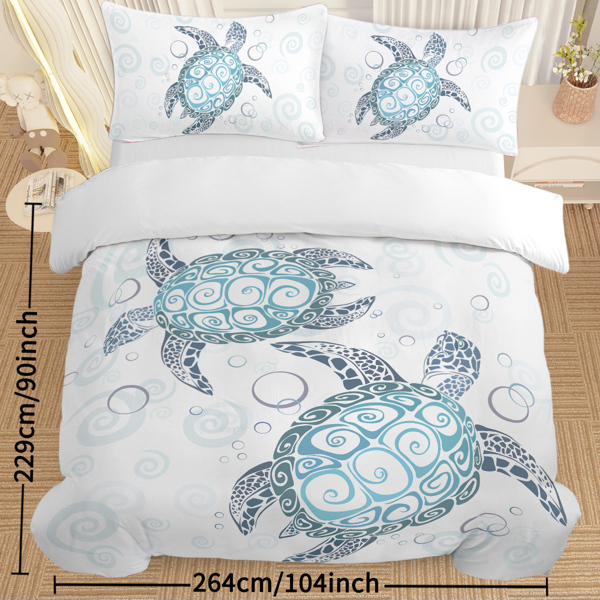 Sea Turtle Bedding Aqua Teal Blue Duvet Cover Sets Beach Turtle Bed Sets Ocean 3 Piece Turtle Themed Comforter Cover with 2 Pillowcases Twin Size