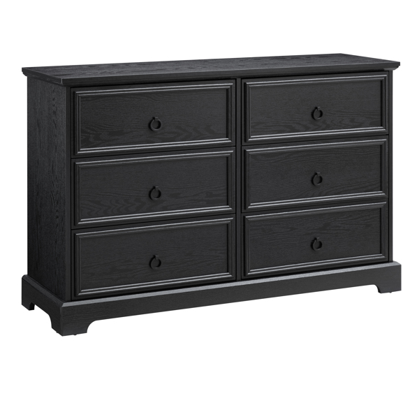 Modern Farmhouse 6-Drawer Chest of Drawers for Bedroom, Wooden Bedroom Drawer Dresser with 6 Storage Drawers,6 Drawer Dresser Chests for Bedroom Black