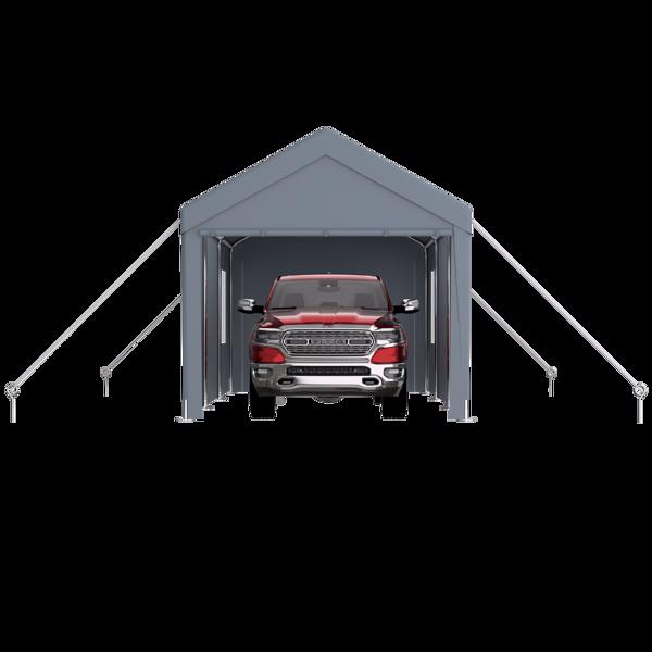 Carport 12' x 20' Portable Garage, Heavy Duty Car Port Canopy with 2 Roll-up Doors & 4 Ventilated Windows for Car, Truck, Boat, Garden Tools,grey