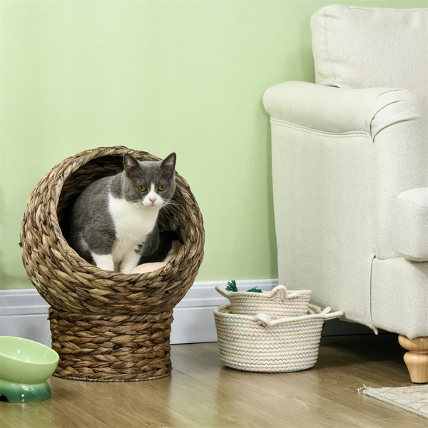 23.5" H grey cat bed with upholstered, cat basket bed cat house