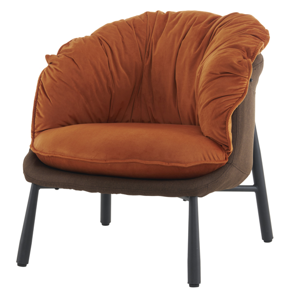 Velvet Accent Chair Barrel Chair with Metal Legs Modern Comfy Armchair Accent Reading Chair for Living Room, Bedroom, Study Room, Home Office Burnt Orange