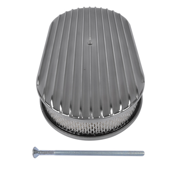 15" Oval Full Finned Polished Aluminum Air Cleaner Filter For Chevy SBC 350 400