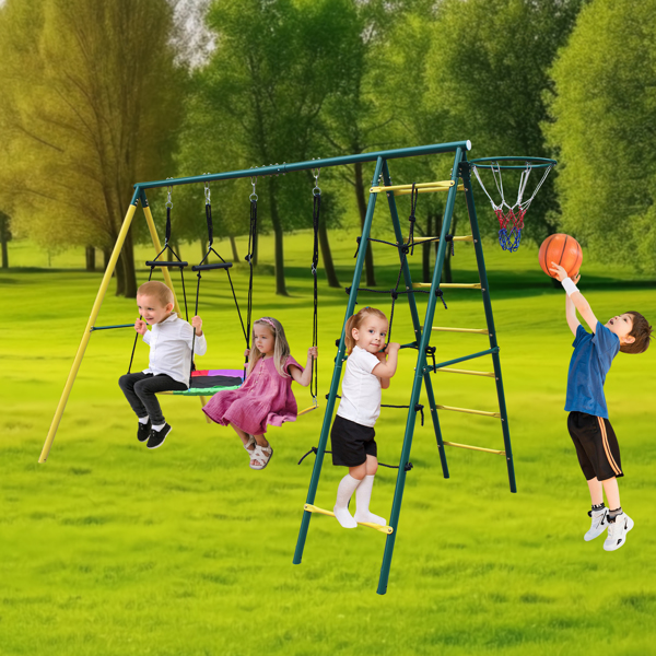 Indoor/Outdoor Metal Swing Set with Safety Belt for Backyard