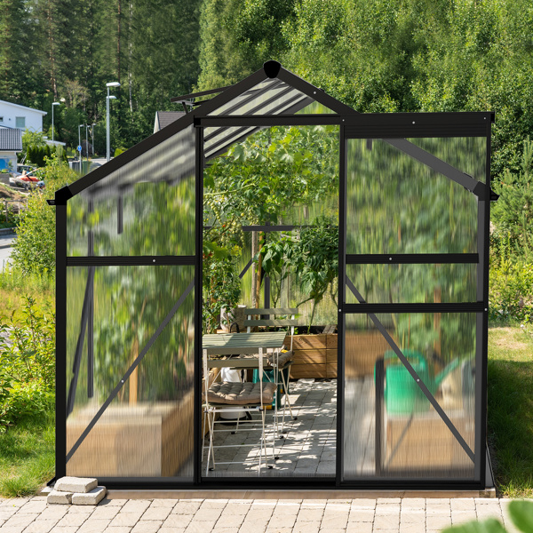 6x8ft Hybrid Polycarbonate Greenhouse Black