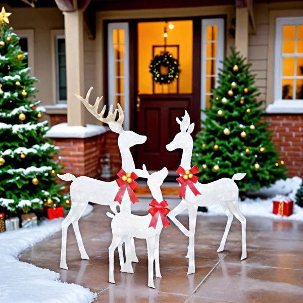 3-Piece Lighted Christmas Deer Set, 5Ft Large Outdoor Lighted Deer Set for Indoor Christmas Decor, White