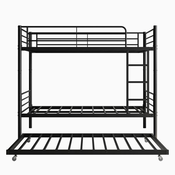 Twin Bunk Bed with Trundle Metal Bunkbeds with Ladder and Full-Length Guardrail, Noise Free, No Box Spring Needed, Black