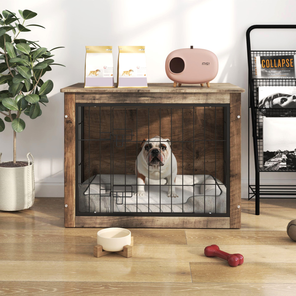 Dog Crate Furniture , Medium Wooden Dog Crate with Double Doors, Dog Furniture, Indoor Dog Kennel,  Medium