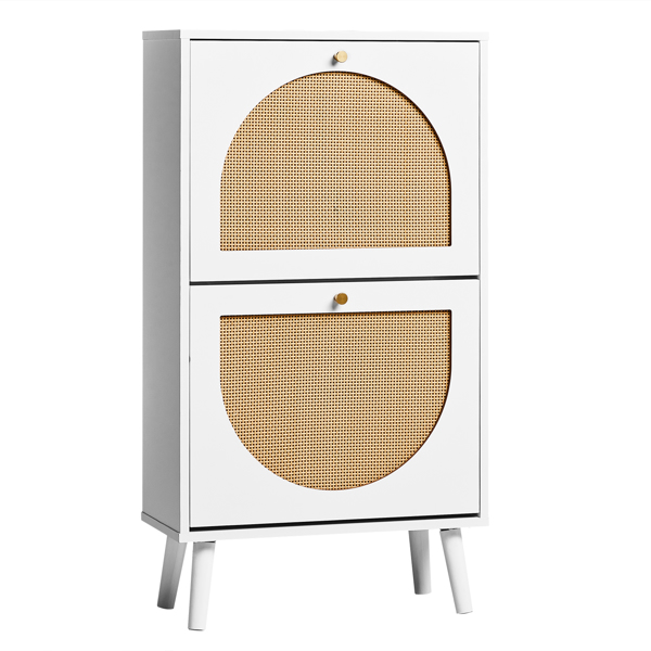 FCH 2 dump buckets with high feet round rattan shoe cabinet particle board + plastic rattan 54*24*98cm white frame + original wood rattan surface + gold high feet