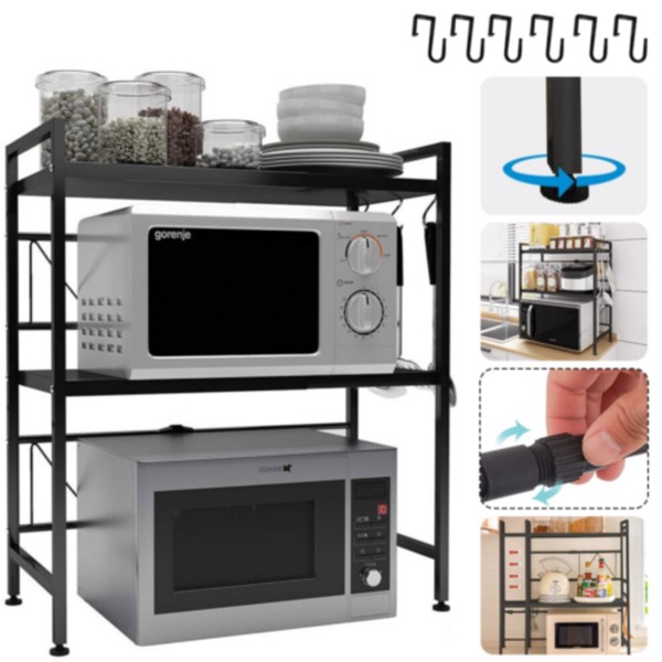 3 Tier Expandable Microwave oven Rack Stand Storage Holder Kitchen Corner Shelf