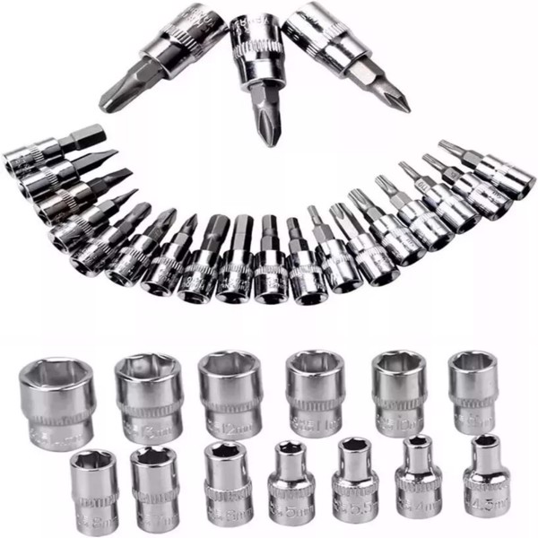 46PCS 1/4" Socket Wrench Screwdriver Bits Ratchet Driver Kit Repairing Tool Set