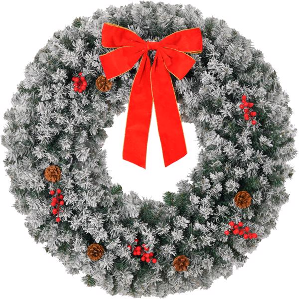 24in Pre-lit Battery Powered Christmas Wreath with Remote, Lighted Snow Flocked Artificial Xmas Wreath with 50 Warm Lights and 180 PVC Tips and Ornaments, for Front Door Gate Wall Party Deco