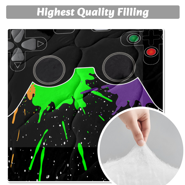 Black Video Game Comforter for Girls Boys Red Blue Green Purple Yellow Ink Game Controller Bedding Boy Bedroom Living Bed Decor (1 Comforter 2 Pillow Shams) Twin Size