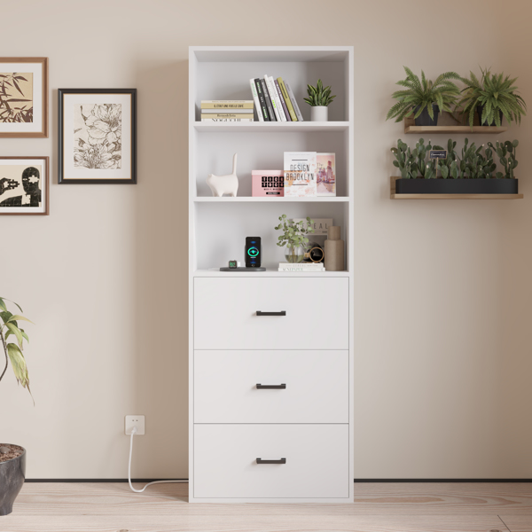 FCH 3-layer with 2 USB 2 plugs US standard 3 drawers Triamine board 60*23.5*180cm display cabinet white