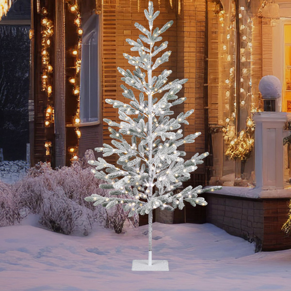 6ft Pine Tree Shape PE Material 80 Branches Green Flocking 550 Lights Warm White Two-color 8 Modes With Remote Control Indoor Tree Light S101