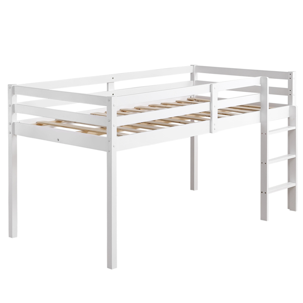 FCH Elevated Cross Bracing Straight Ladder Twin Pine Wooden Bed White