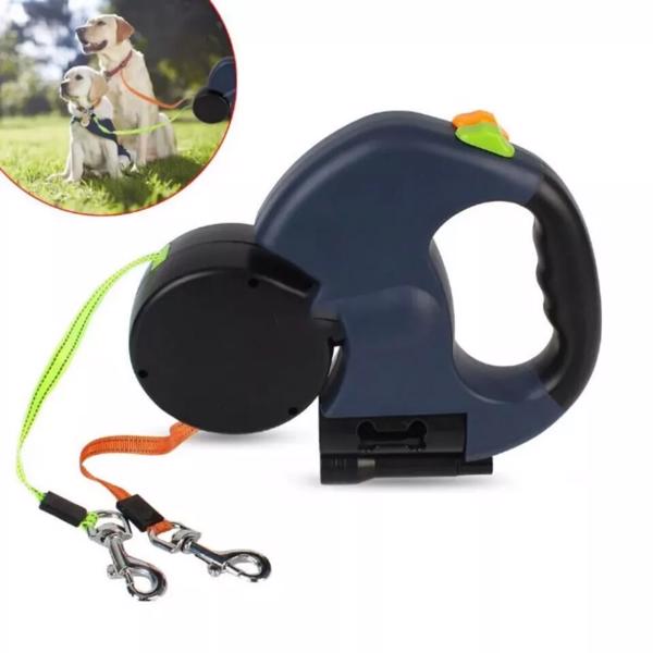 Retractable Reflective Dual Pet Leash Lead 360Swivel Double Dog Walking Leash