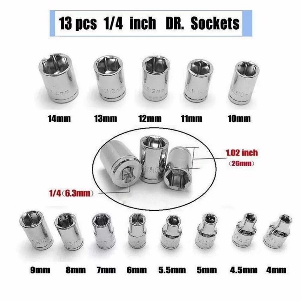 46PCS 1/4" Socket Wrench Screwdriver Bits Ratchet Driver Kit Repairing Tool Set