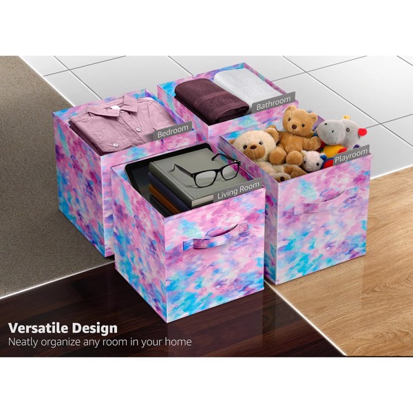 Colorful Cube Storage Bins, Set of 6 Foldable Collapsible Storage Box with Handles, 11" Fabric Storage Cubes Organizers for Shelves,Purple