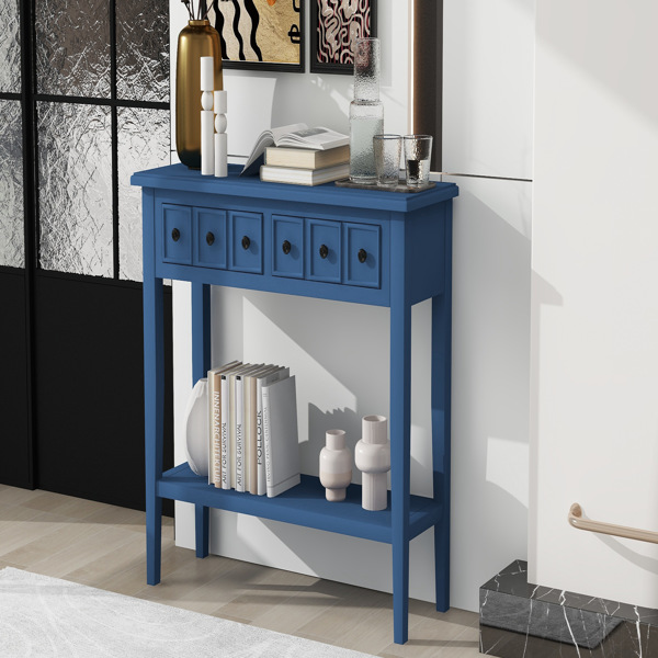 Rustic Console Table with Open Shelf, Rubber Wood Legs, Ideal for Entryways, Living Rooms, and Hallways (Navy)