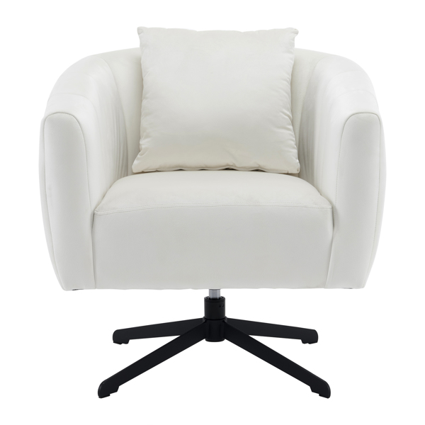 360° Swivel Accent Chair, Modern Velvet Fabric Living Room Armchair, Comfy Wide Upholstered with Fluffy Cushion and Metal Legs, Barrel Chairs for Living Room, Lounge, Office Off white