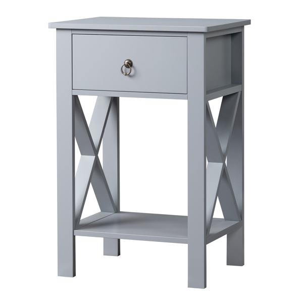 Side Intersection Style Bedside Table Coffee Table with Two-layer Drawer Gray