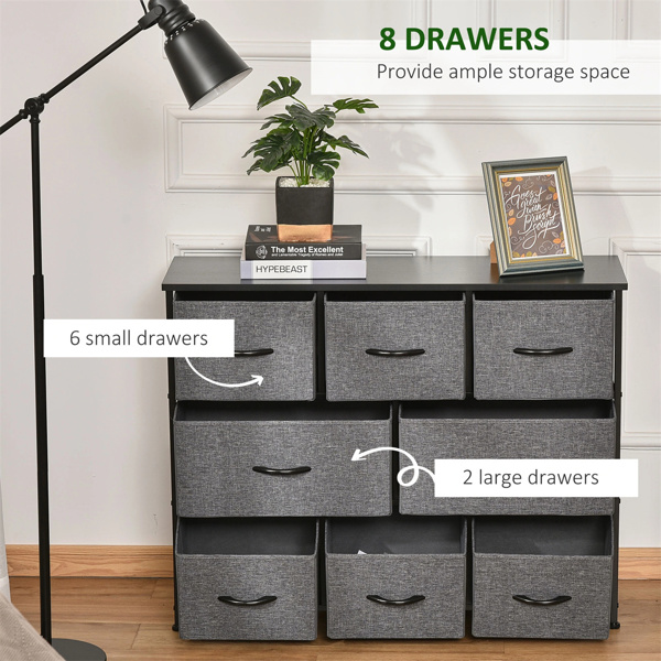 3-layer fabric drawer cabinet with 8 drawers in dark gray