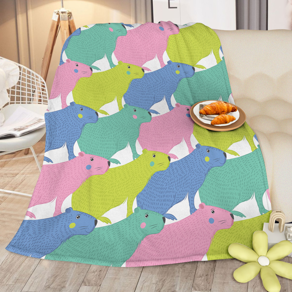 Colorful Capybara Flannel Blankets Capybara Rodent Animal Blankets for Bed Sofa Couch Super Soft Lightweight Animal Blanket 75*100cm