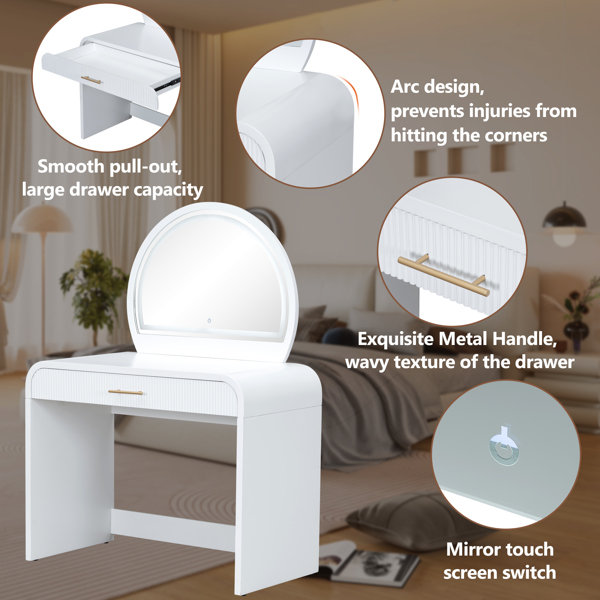 39" Makeup Vanity Table with Mirror Touch Screen Lighted Mirror, Dressing Table with Drawer for Bedroom, White