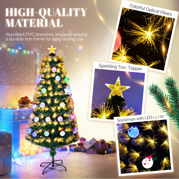 4 FT Pre-lit Fiber Optic Christmas Tree, Artificial Xmas Tree with Lighted Top Star and Snowflakes, Multicolor LEDs, Holiday Xmas Decoration Tree for Home Office Store Party, Green