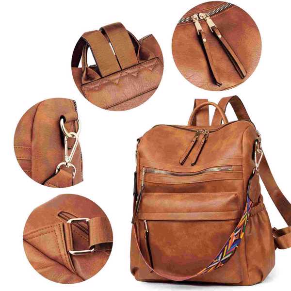 Backpack Purse for Women Fashion PU Leather Designer Anti-theft School Backpack Convertible Shoulder Bags Brown