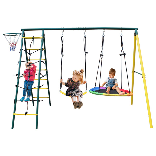 Indoor/Outdoor Metal Swing Set with Safety Belt for Backyard