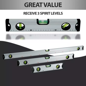 SILVER MAGNETIC 3 PIECE BUILDERS BUILDING SPIRIT LEVEL SET - 300, 600, 1000mm