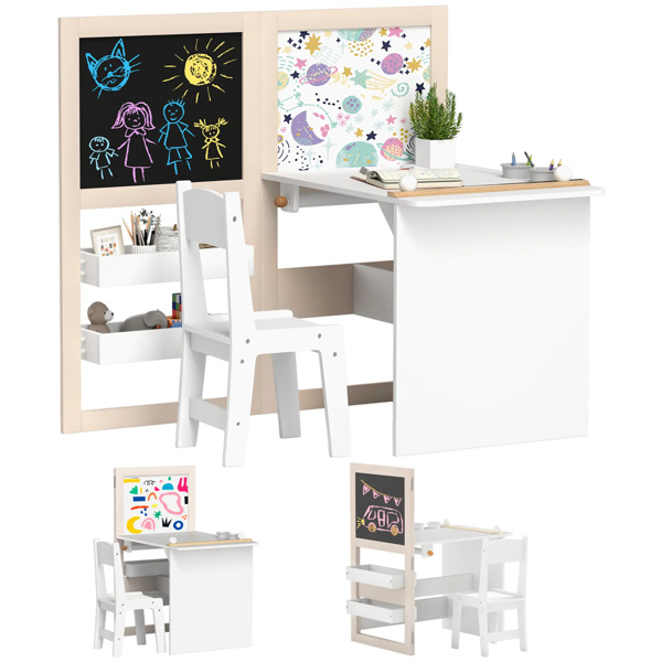 White 3 in 1 Kids Table and Chair Set 